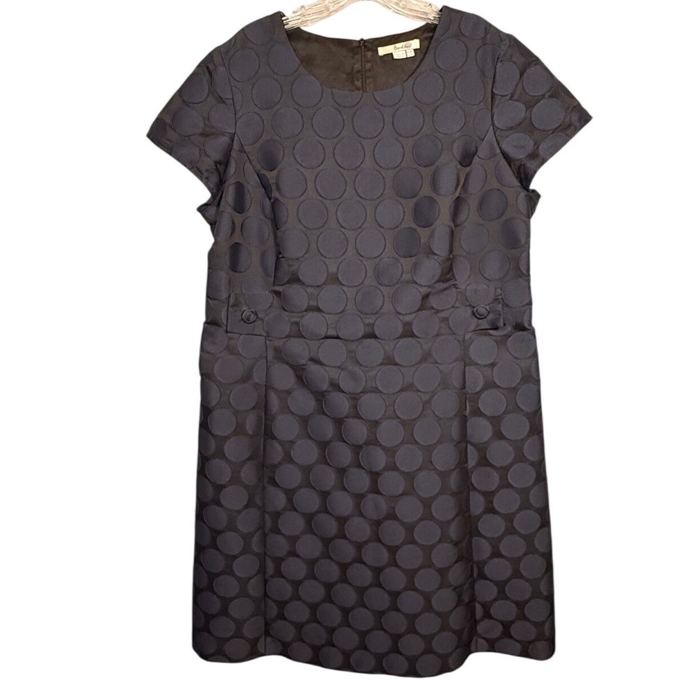 BODEN Navy Spot Jacquard Dress, Structured, Short-Sleeved Shift Dress, Size 14L